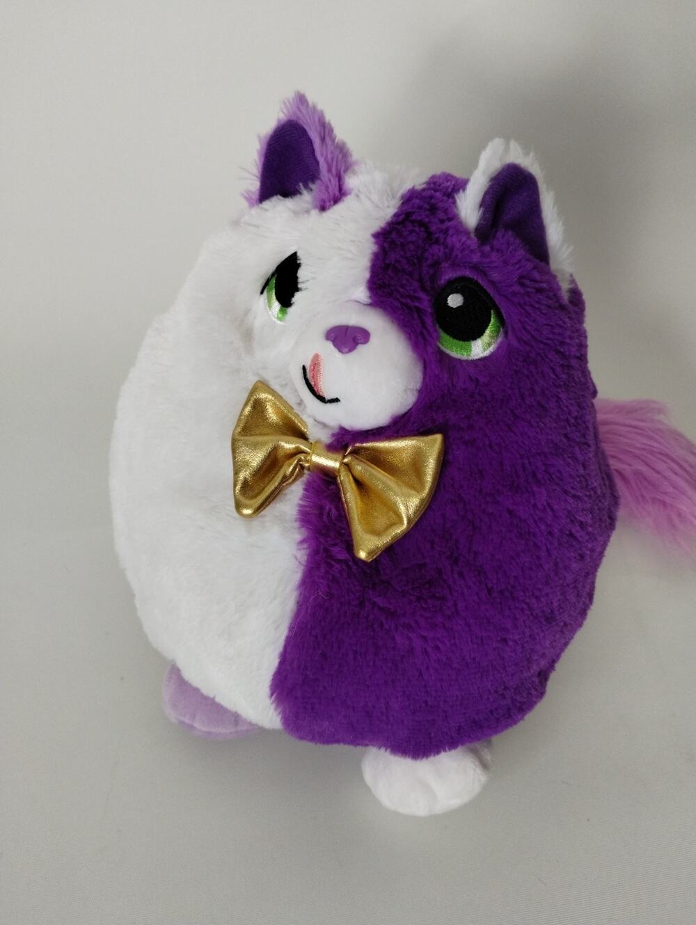 9" Misfittens Get Meowt Purple And White Kitten Gold Bowtie Round Plush
